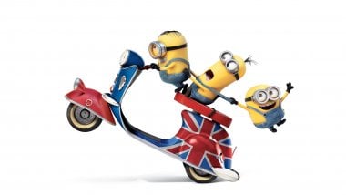Minions in a British scooter Wallpaper