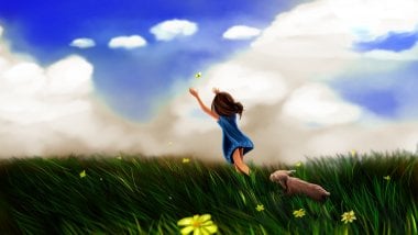 A girl chasing a butterfly Wallpaper