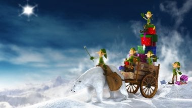 Elves delivering Christmas gifts Wallpaper