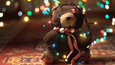 Teddy bear with Christmas lights Wallpaper