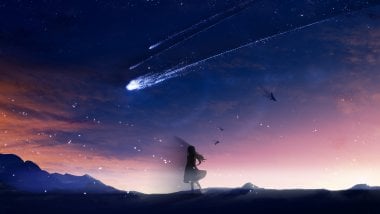 Anime cometa en cielo anocheciendo Fondo de pantalla