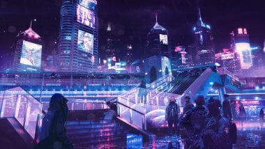 Cyberpunk Neón Ciudad Fondo de pantalla