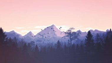 Mountains in forest  minimalist flat Wallpaper