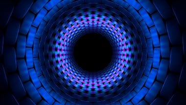 3D blue tunnel circle fractal Wallpaper