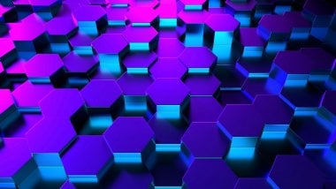 3D hexagons in perspective neon lighting Wallpaper