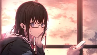 Anime Girl in Glasses with Student Uniform Wallpaper