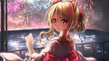 Anime girl with fireworks Wallpaper
