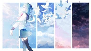 Anime girl with pigeons Wallpaper