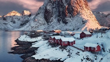 Village in Hamnoy Norway at sunset Wallpaper