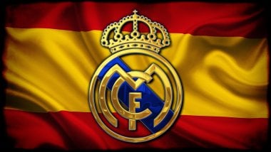 Logo de Real Madrid en bandera de España Fondo de pantalla