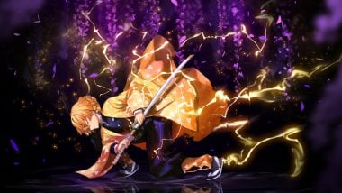 Zenitsu Agatsuma con espada de Guardianes de la Noche Fondo de pantalla