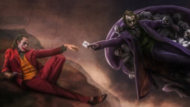 Joker as Joaquin Phoenix and Heath Ledger in Michelangelo painting Wallpaper