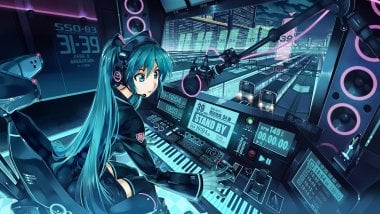 Hatsune Miku girl anime music DJ Wallpaper