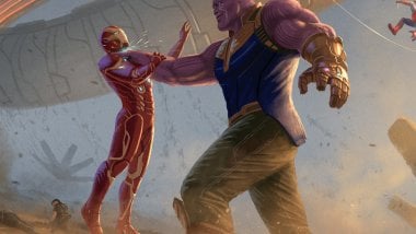 Thanos atacando a Iron Man en Infinity war fanart Fondo de pantalla
