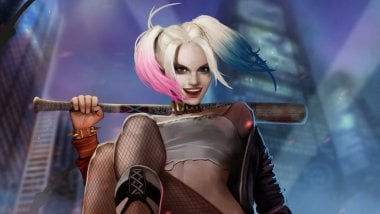 Harley Quinn with bat in city Fanart Wallpaper