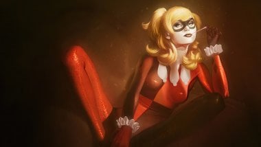 Harley Quinn with red and black costume Wallpaper