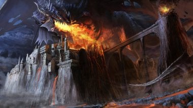 Dragon attacking castle Wallpaper