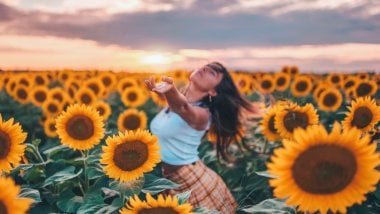Girl in field of sunflowers Wallpaper