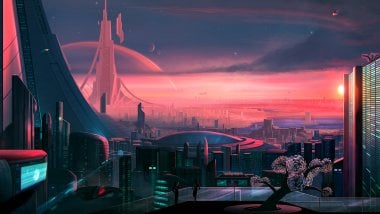 Scifi city scenery artwork Wallpaper