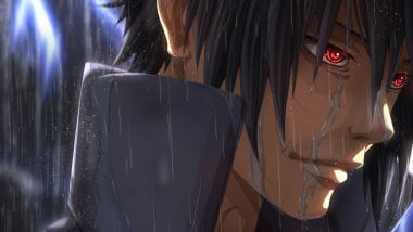 Sasuke Sharingan in the rain Wallpaper