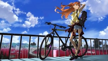 Asuka Langley en bicicleta Fondo de pantalla