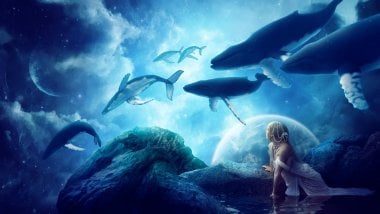Whales in a fantastic world Wallpaper