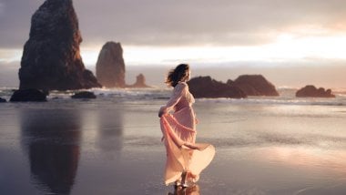 Girl on a dress in the beach Wallpaper