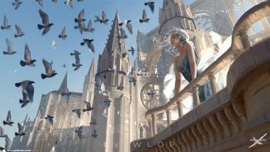 Reina blanca en castillo con aves Fondo de pantalla