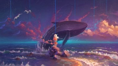 Arte de ballena saltando en el oceano Fondo de pantalla