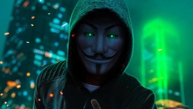 Mascara de Anonimo en colores verde neon Fondo de pantalla