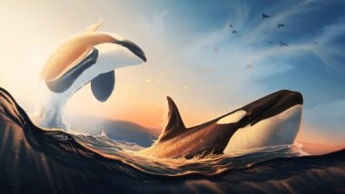 Whales jumping out of the water Wallpaper