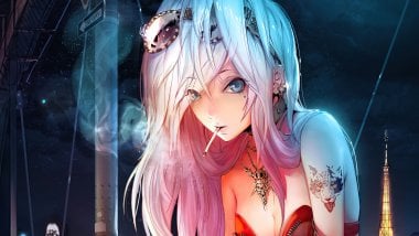 Anime Girl smoking Wallpaper