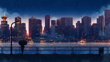 City at night anime style Wallpaper