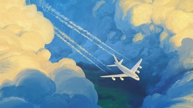 PLane in the clouds Artwork Wallpaper