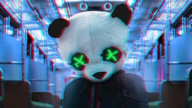 Máscara de Panda en tren Fondo de pantalla