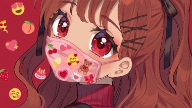Chica anime con ojos rojos y mascara Fondo de pantalla