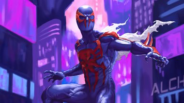 Spiderman in blue suit Wallpaper
