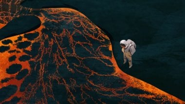 Astronauta en tierra con lava Fondo de pantalla