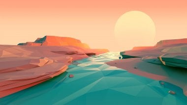 Polygon Lake sunset Minimalist Wallpaper