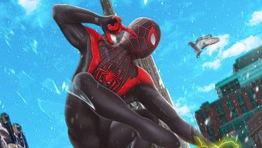 Miles Morales as Spiderman with black suit Wallpaper
