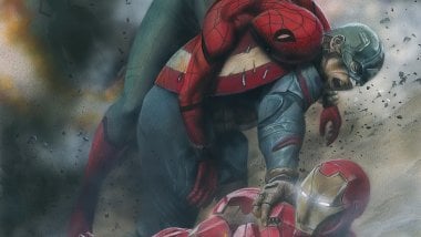 Capitan America, El hombre araña y Iron Man en lucha Fondo de pantalla
