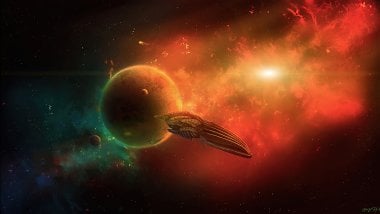 Spaceship in the universe Wallpaper