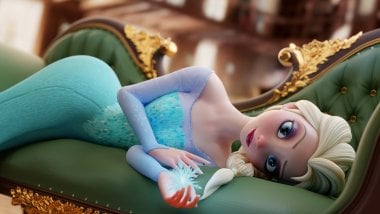 Elsa from Frozen laying on sofa Wallpaper