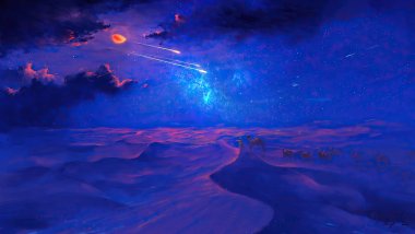 Hermoso desierto en noche estrellada Ilustración Fondo de pantalla