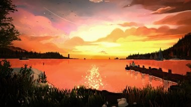 Lake at sunset landscape Wallpaper