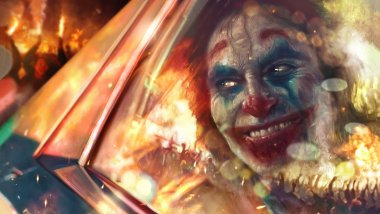 Joker with city in fire Wallpaper