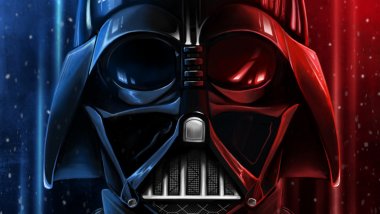 Darth Vader with blue and red lights Wallpaper