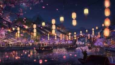 Light Festival at river Digital Art Wallpaper