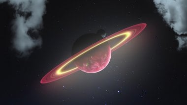 Planeta con anillo y luna Fondo de pantalla