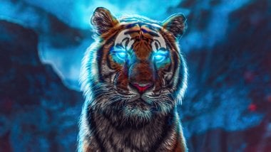 Tiger with blue glowing eyes Wallpaper
